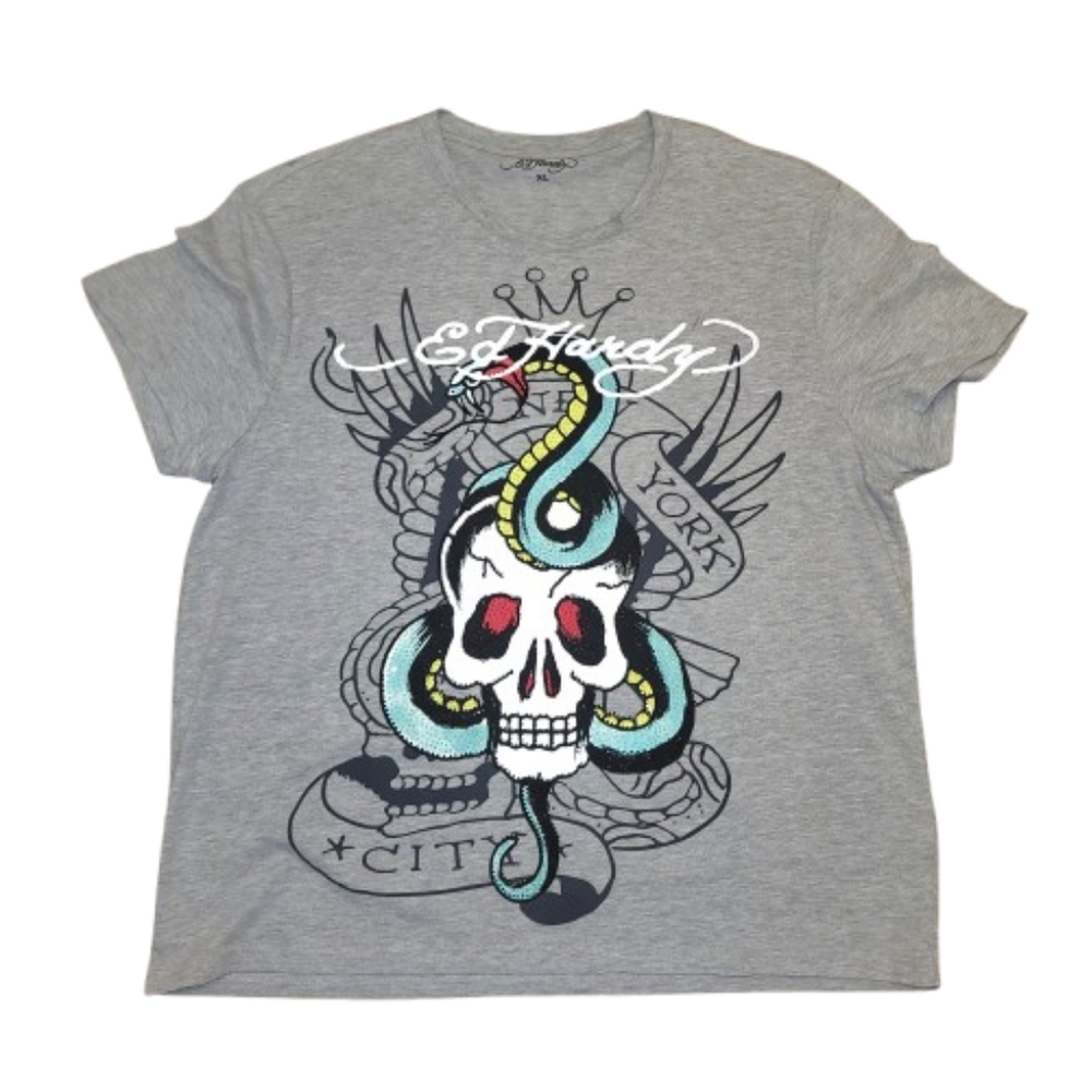 Ed Hardy Ladies T Shirt with Skull Size XL   good & clean!